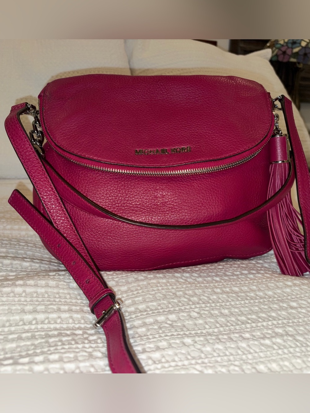 Michael Kors Hot Pink Leather Crossbody with Tassel